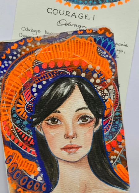 Maguda art sztuka mandala akwarele neuronki kosmos mix media akryl 300gsm abstrakcja dzikuski dziewczynki obraz pocztówka